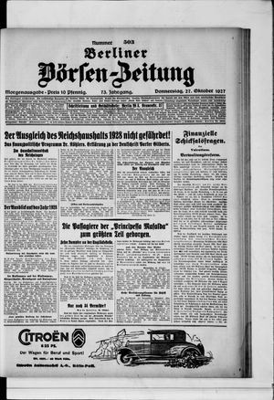 Berliner Börsen-Zeitung vom 27.10.1927
