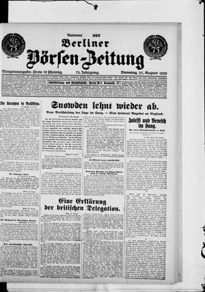 Berliner Börsen-Zeitung vom 27.08.1929