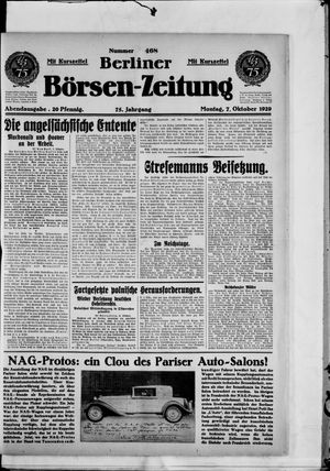 Berliner Börsen-Zeitung vom 07.10.1929