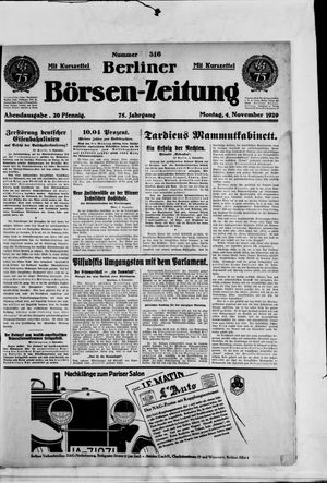 Berliner Börsen-Zeitung vom 04.11.1929