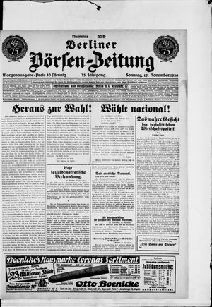 Berliner Börsen-Zeitung vom 17.11.1929