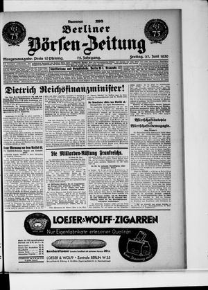 Berliner Börsen-Zeitung vom 27.06.1930
