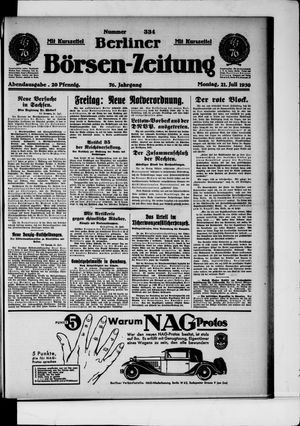 Berliner Börsen-Zeitung vom 21.07.1930