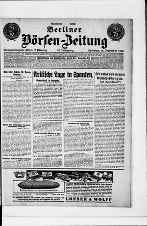 Berliner Börsen-Zeitung vom 14.12.1930