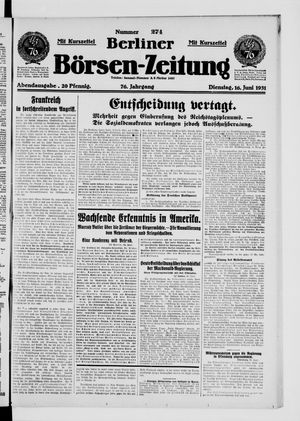 Berliner Börsen-Zeitung vom 16.06.1931