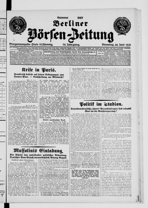 Berliner Börsen-Zeitung vom 30.06.1931