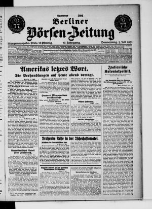 Berliner Börsen-Zeitung vom 02.07.1931
