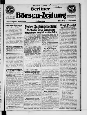 Berliner Börsen-Zeitung vom 04.08.1931