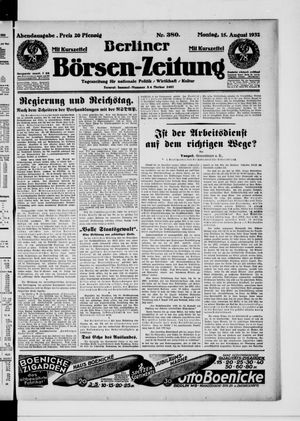 Berliner Börsen-Zeitung vom 15.08.1932