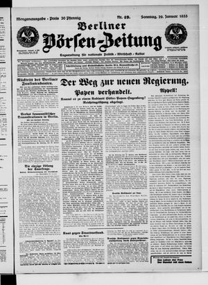 Berliner Börsen-Zeitung vom 29.01.1933