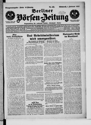 Berliner Börsen-Zeitung vom 01.02.1933