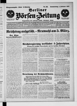 Berliner Börsen-Zeitung vom 02.02.1933