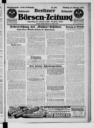 Berliner Börsen-Zeitung vom 27.02.1933