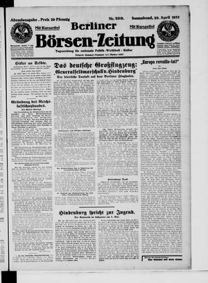 Berliner Börsen-Zeitung vom 29.04.1933