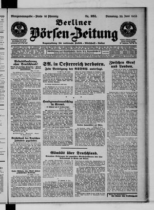 Berliner Börsen-Zeitung vom 20.06.1933