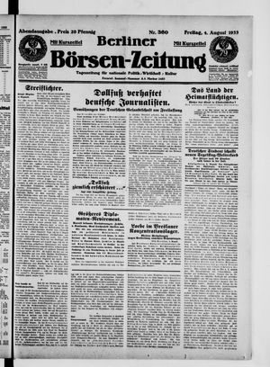 Berliner Börsen-Zeitung vom 04.08.1933
