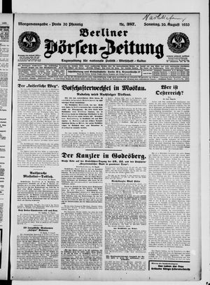 Berliner Börsen-Zeitung vom 20.08.1933