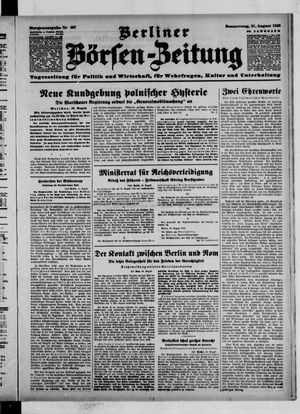 Berliner Börsen-Zeitung vom 31.08.1939