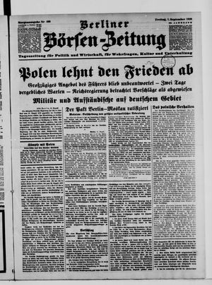 Berliner Börsen-Zeitung vom 01.09.1939