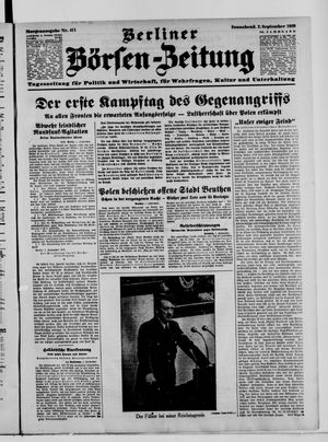 Berliner Börsen-Zeitung vom 02.09.1939