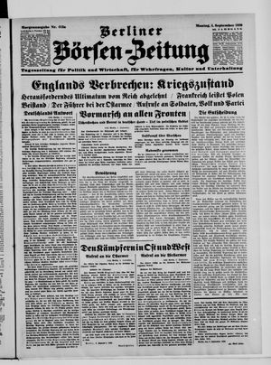 Berliner Börsen-Zeitung vom 04.09.1939