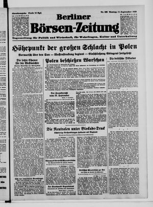 Berliner Börsen-Zeitung vom 11.09.1939