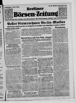 Berliner Börsen-Zeitung vom 18.09.1939
