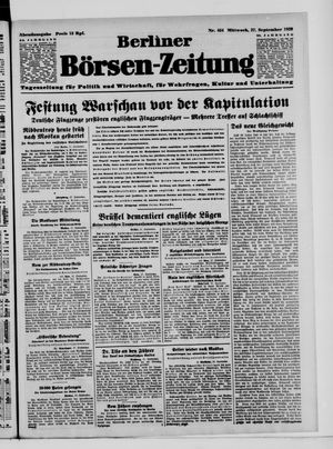 Berliner Börsen-Zeitung vom 27.09.1939