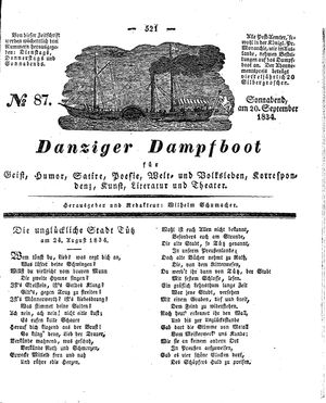 Danziger Dampfboot für Geist, Humor, Satire, Poesie, Welt- und Volksleben, Korrespondenz, Kunst, Literatur und Theater vom 20.09.1834