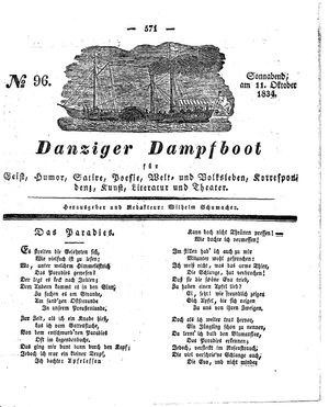Danziger Dampfboot für Geist, Humor, Satire, Poesie, Welt- und Volksleben, Korrespondenz, Kunst, Literatur und Theater vom 11.10.1834