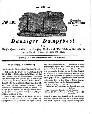 Danziger Dampfboot für Geist, Humor, Satire, Poesie, Welt- und Volksleben, Korrespondenz, Kunst, Literatur und Theater on Nov 13, 1834