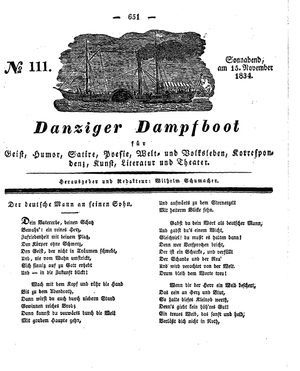 Danziger Dampfboot für Geist, Humor, Satire, Poesie, Welt- und Volksleben, Korrespondenz, Kunst, Literatur und Theater vom 15.11.1834