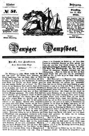Danziger Dampfboot für Geist, Humor, Satire, Poesie, Welt- und Volksleben, Korrespondenz, Kunst, Literatur und Theater vom 13.05.1851