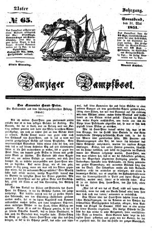 Danziger Dampfboot für Geist, Humor, Satire, Poesie, Welt- und Volksleben, Korrespondenz, Kunst, Literatur und Theater vom 31.05.1851