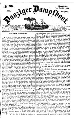Danziger Dampfboot für Geist, Humor, Satire, Poesie, Welt- und Volksleben, Korrespondenz, Kunst, Literatur und Theater vom 19.07.1851