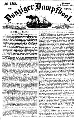 Danziger Dampfboot für Geist, Humor, Satire, Poesie, Welt- und Volksleben, Korrespondenz, Kunst, Literatur und Theater on Sep 3, 1851