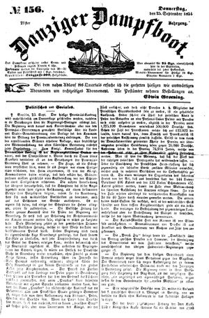 Danziger Dampfboot für Geist, Humor, Satire, Poesie, Welt- und Volksleben, Korrespondenz, Kunst, Literatur und Theater vom 25.09.1851