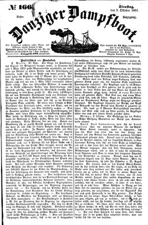 Danziger Dampfboot für Geist, Humor, Satire, Poesie, Welt- und Volksleben, Korrespondenz, Kunst, Literatur und Theater vom 07.10.1851
