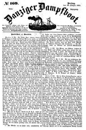 Danziger Dampfboot für Geist, Humor, Satire, Poesie, Welt- und Volksleben, Korrespondenz, Kunst, Literatur und Theater vom 10.10.1851