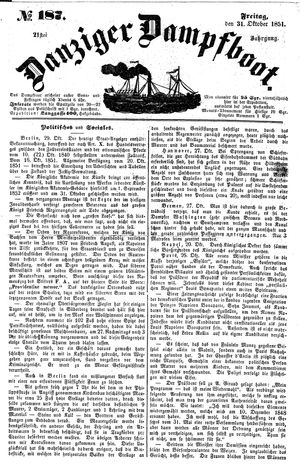Danziger Dampfboot für Geist, Humor, Satire, Poesie, Welt- und Volksleben, Korrespondenz, Kunst, Literatur und Theater on Oct 31, 1851