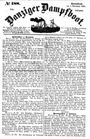 Danziger Dampfboot für Geist, Humor, Satire, Poesie, Welt- und Volksleben, Korrespondenz, Kunst, Literatur und Theater on Nov 1, 1851