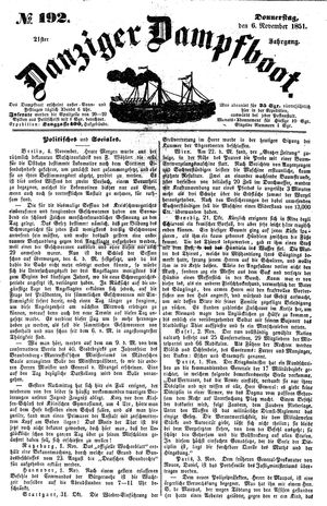 Danziger Dampfboot für Geist, Humor, Satire, Poesie, Welt- und Volksleben, Korrespondenz, Kunst, Literatur und Theater on Nov 6, 1851