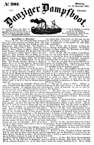 Danziger Dampfboot für Geist, Humor, Satire, Poesie, Welt- und Volksleben, Korrespondenz, Kunst, Literatur und Theater vom 24.11.1851