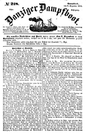 Danziger Dampfboot für Geist, Humor, Satire, Poesie, Welt- und Volksleben, Korrespondenz, Kunst, Literatur und Theater vom 06.12.1851