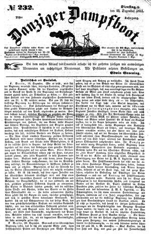 Danziger Dampfboot für Geist, Humor, Satire, Poesie, Welt- und Volksleben, Korrespondenz, Kunst, Literatur und Theater on Dec 23, 1851