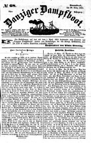 Danziger Dampfboot für Geist, Humor, Satire, Poesie, Welt- und Volksleben, Korrespondenz, Kunst, Literatur und Theater on Mar 20, 1852