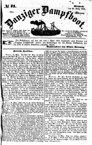 Danziger Dampfboot für Geist, Humor, Satire, Poesie, Welt- und Volksleben, Korrespondenz, Kunst, Literatur und Theater vom 24.03.1852