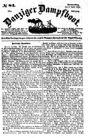 Danziger Dampfboot für Geist, Humor, Satire, Poesie, Welt- und Volksleben, Korrespondenz, Kunst, Literatur und Theater vom 08.04.1852