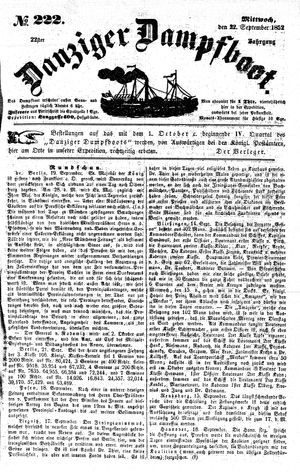 Danziger Dampfboot für Geist, Humor, Satire, Poesie, Welt- und Volksleben, Korrespondenz, Kunst, Literatur und Theater vom 22.09.1852