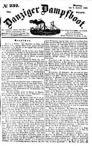 Danziger Dampfboot für Geist, Humor, Satire, Poesie, Welt- und Volksleben, Korrespondenz, Kunst, Literatur und Theater vom 04.10.1852